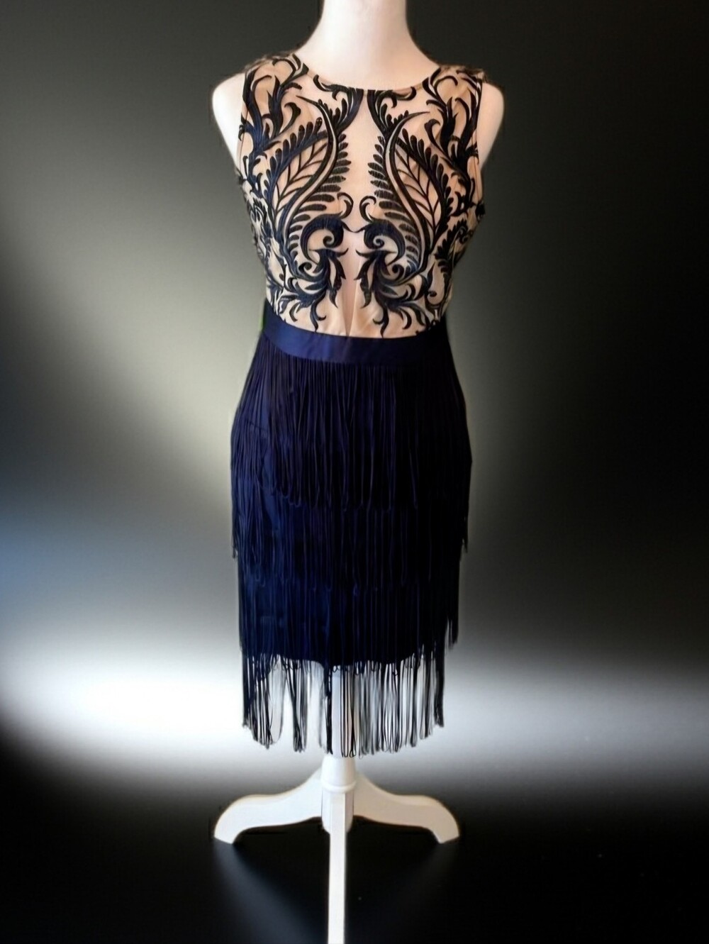 Venus Vintage-Inspired Navy & Cream Fringe Dress